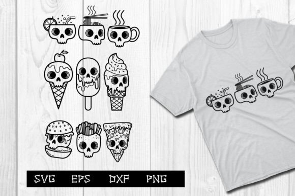 Drink and Food Skull Svg, Skeleton Funny Graphics for Crafts