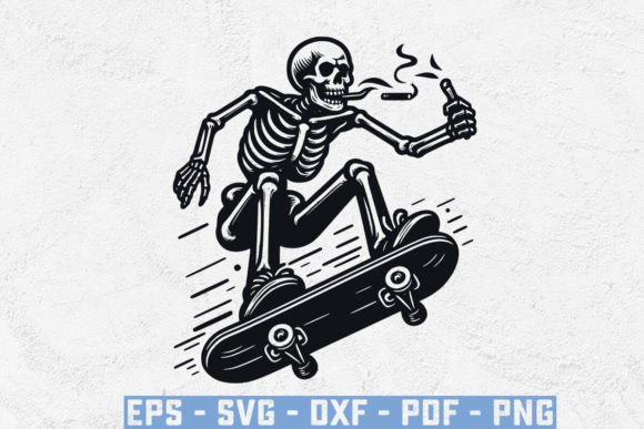 Funny Skeleton Skateboarding Svg,Skull Graphics and Crafts