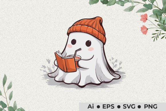 Halloween Ghost Read Book Drink Coffee Graphics and Crafts Review